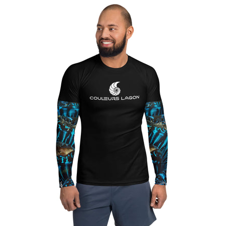 avant - Lycra Compression Homme UV50+ NOIR Manchette Benitier Bleu - Couleurs Lagon