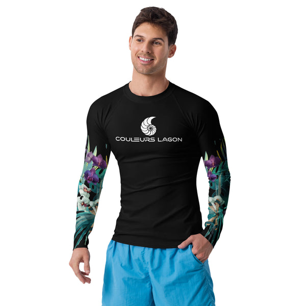 av - Lycra Compression Homme UV50+ NOIR Manchette Orchidee - Couleurs Lagon