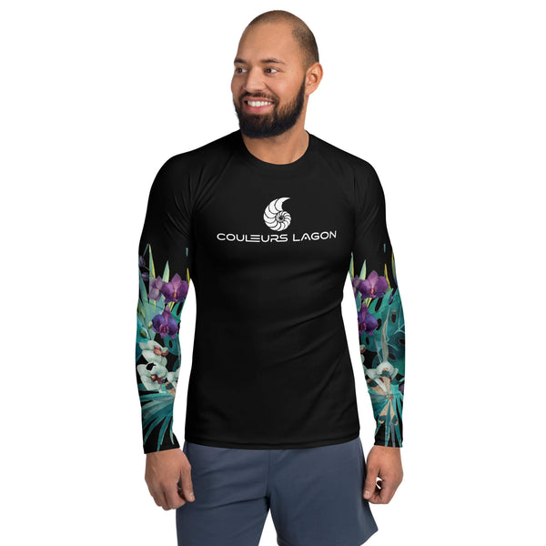 av - Lycra Compression Homme UV50+ NOIR Manchette Orchidee - Couleurs Lagon