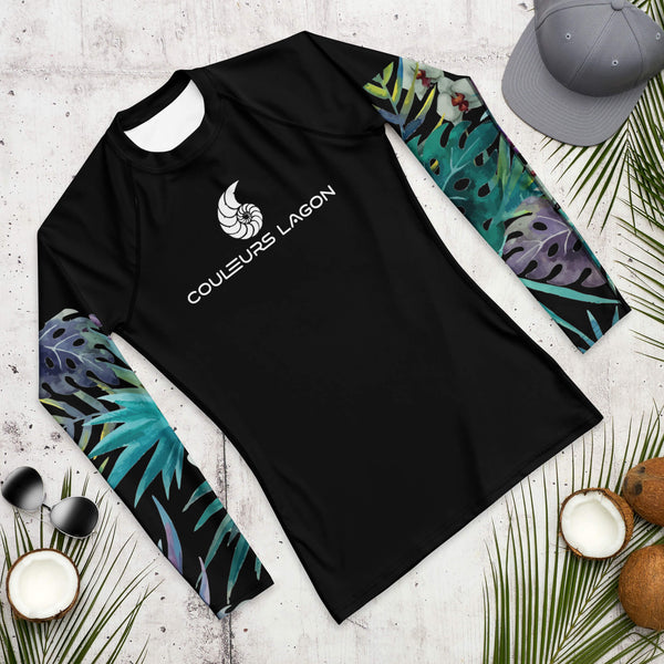 av a plat - Lycra Compression Homme UV50+ NOIR Manchette Orchidee - Couleurs Lagon