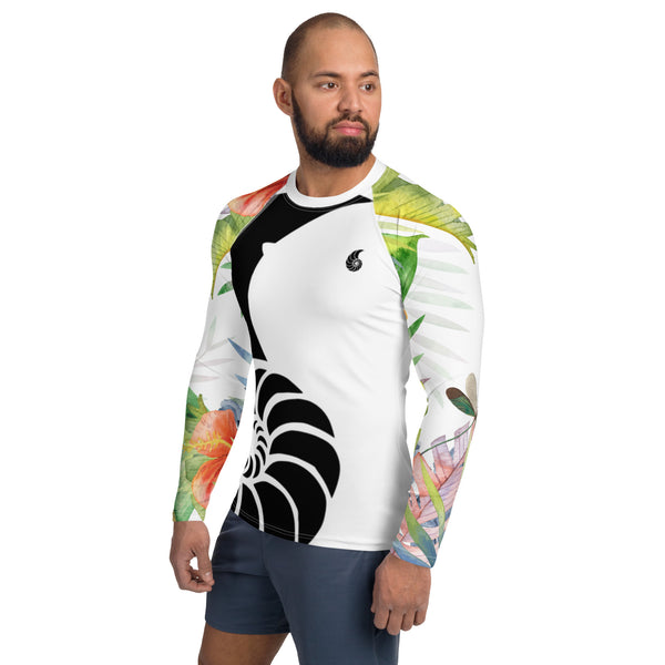 Couleurs Lagon - Lycra Rashguard Homme UV50+ BLANC FLORALE HIBISCUS