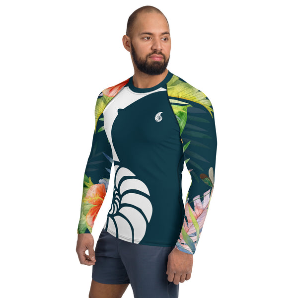 Couleurs Lagon - Lycra Rashguard Homme UV50+ BLEU NUIT FLORALE HIBISCUS