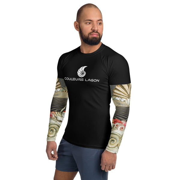 avant G - Lycra Compression Homme UV50+ NOIR Manchette Coquillage - Couleurs Lagon