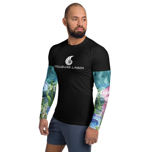 avant G - Lycra Compression Homme UV50+ NOIR Manchette Algues & Meduses - Couleurs Lagon