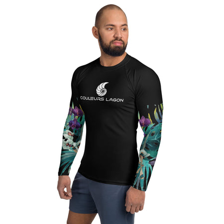 av G - Lycra Compression Homme UV50+ NOIR Manchette Orchidee - Couleurs Lagon