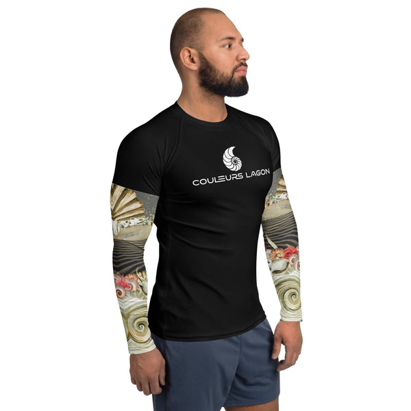 avant D - Lycra Compression Homme UV50+ NOIR Manchette Coquillage - Couleurs Lagon