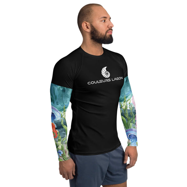 avant D - Lycra Compression Homme UV50+ NOIR Manchette Algues & Meduses - Couleurs Lagon