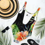 Monokini hibiscus noir coupe brésilienne dos — Couleurs Lagon