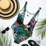 Maillot de Bain 1 Pièce Couleurs Lagon NOIR FLORALE LIBELLULE