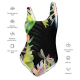 Maillot 1 pièce hibiscus noir piscine plage — avant Couleurs Lagon
