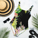 Maillot bain 1 pièce femme hibiscus noir UPF50+ — avant Couleurs Lagon Nouméa