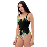 Maillot 1 pièce hibiscus noir grande taille — côté gauche Couleurs Lagon