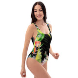 Maillot 1 pièce femme hibiscus noir — côté droit Couleurs Lagon