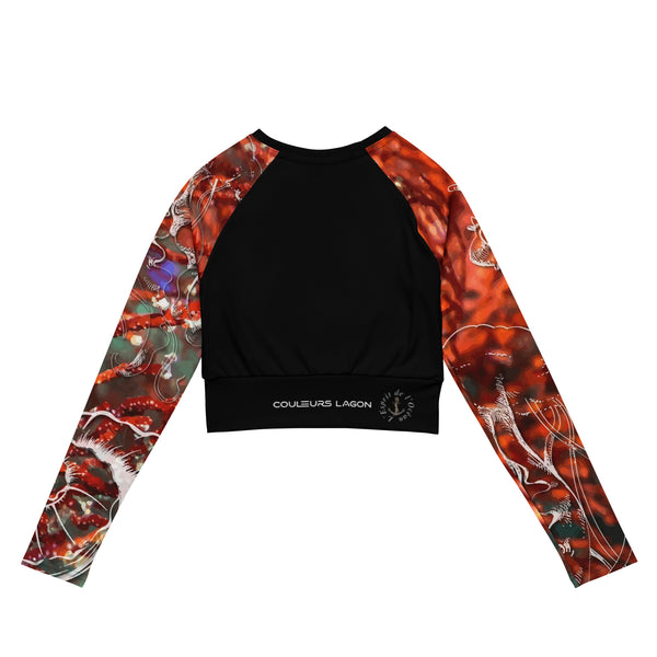 dos a plat - Crop Top Lycra Femme Manche Longue Recyclé SPF50 Gorgone Rouge - Couleurs Lagon