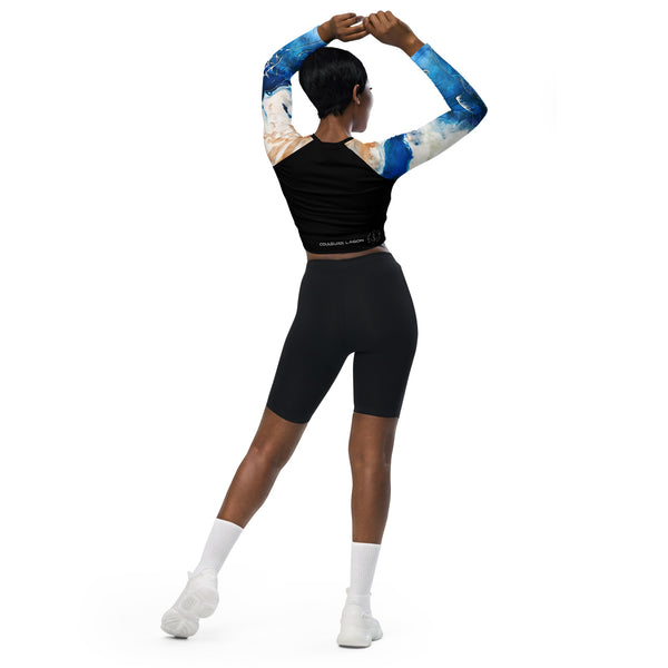dos et shorty - Crop Top Lycra Femme Manche Longue Recyclé SPF50 Marron Bleu Marine - Couleurs Lagon
