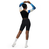 dos et shorty - Crop Top Lycra Femme Manche Longue Recyclé SPF50 Marron Bleu Marine - Couleurs Lagon