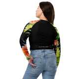 dos et jean - Crop Top Lycra Femme Manche Longue Recyclé SPF50 Noir Floral Hibiscus - Couleurs Lagon
