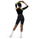 dos et shorty - Crop Top Lycra Femme Manche Longue Recyclé SPF50 Noir Floral Hibiscus - Couleurs Lagon