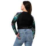 dos & jean - Crop Top Lycra Femme Manche Longue Recyclé SPF50 Noir Floral Libellule - Couleurs Lagon