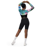 dos - Lycra MITI Crop Top Femme Caraco Recyclé UV50 Bleu Marine Meduse - Couleurs Lagon