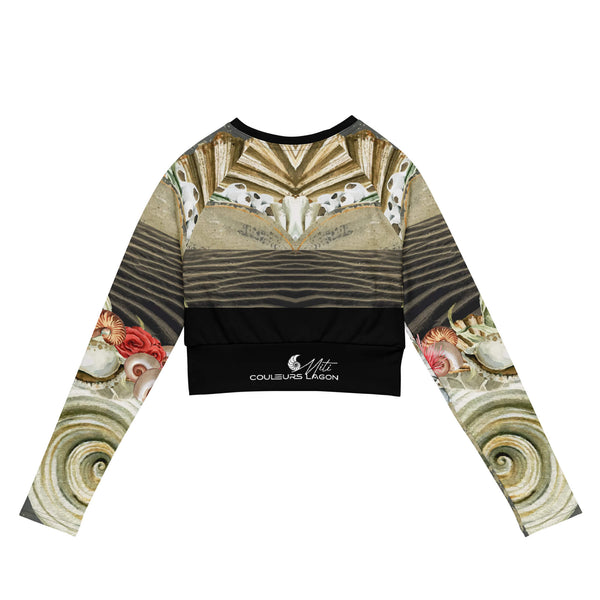 dos à plat - Lycra MITI Crop Top Femme Caraco Recyclé UV50 Marron Sable Coquillage - Couleurs Lagon