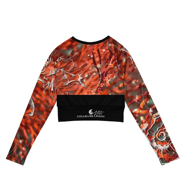 dos a plat - Lycra MITI Crop Top Femme Caraco Recyclé UV50 Gorgone Rouge - Couleurs Lagon