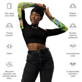 caracteristiques - Crop Top Lycra Femme Manche Longue Recyclé SPF50 Noir Floral Hibiscus - Couleurs Lagon