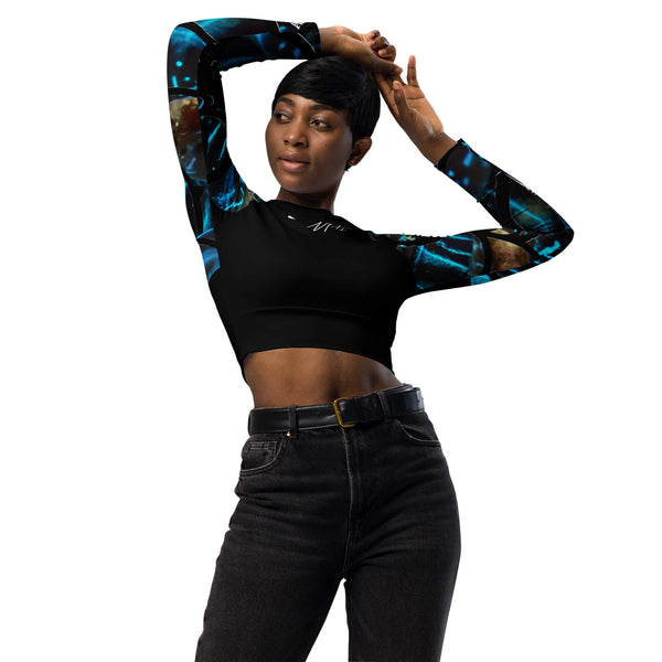 avant jeans - Lycra MITI Crop Top Femme Caraco Recyclé UV50 Nautile Benitier Bleu - Couleurs Lagon