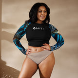 avant taille large - Crop Top Lycra Femme Manche Longue Recyclé SPF50 Béniter Bleu - Couleurs Lagon