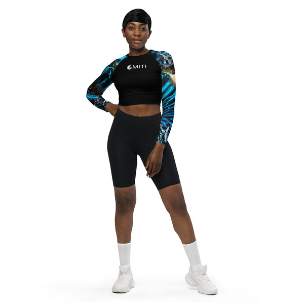 avant avec shorty - Crop Top Lycra Femme Manche Longue Recyclé SPF50 Béniter Bleu - Couleurs Lagon