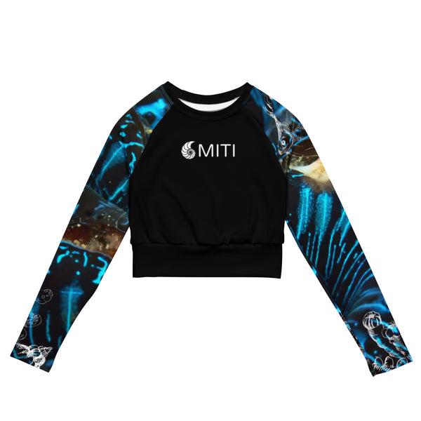 avant a plat - Crop Top Lycra Femme Manche Longue Recyclé SPF50 Béniter Bleu - Couleurs Lagon