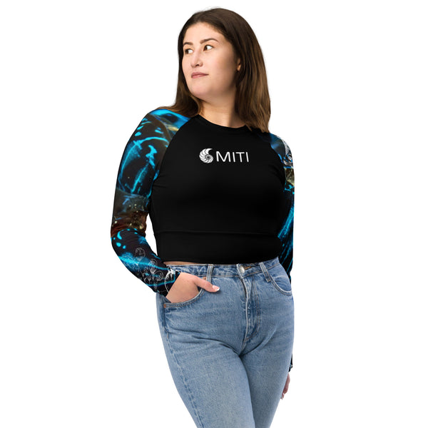 avant en jeans - Crop Top Lycra Femme Manche Longue Recyclé SPF50 Béniter Bleu - Couleurs Lagon