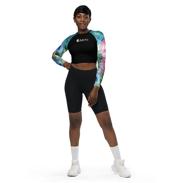 avant et shorty - Crop Top Lycra Femme Manche Longue Recyclé SPF50 Bleu Marine Meduse - Couleurs Lagon