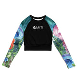 avant à plat - Crop Top Lycra Femme Manche Longue Recyclé SPF50 Bleu Marine Meduse - Couleurs Lagon