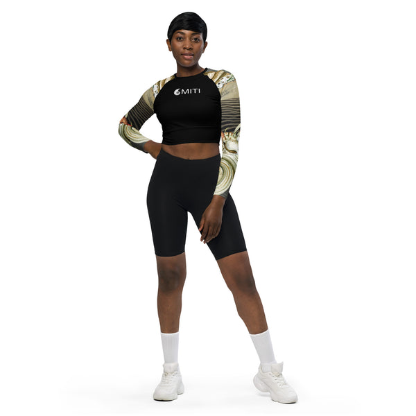 avant et shorty - Crop Top Lycra Femme Manche Longue Recyclé SPF50 Marron Sable Coquillage - Couleurs Lagon