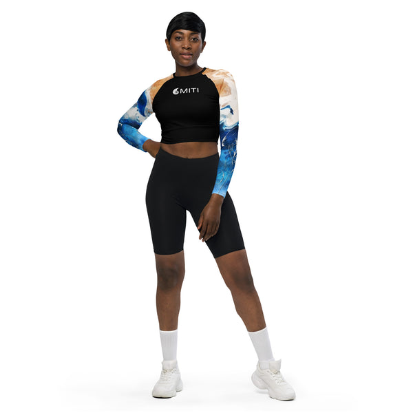 avant et shorty - Crop Top Lycra Femme Manche Longue Recyclé SPF50 Marron Bleu Marine - Couleurs Lagon
