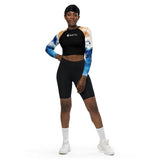 avant et shorty - Crop Top Lycra Femme Manche Longue Recyclé SPF50 Marron Bleu Marine - Couleurs Lagon