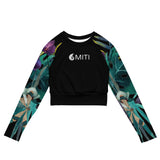 avant à plat - Crop Top Lycra Femme Manche Longue Recyclé SPF50 Noir Floral Libellule 2 - Couleurs Lagon