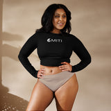 avant grande taille - Crop Top Lycra Femme Manche Longue Recyclé SPF50 Noir - Couleurs Lagon