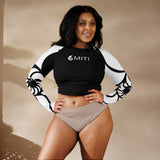 avant grande taille - Crop Top Lycra Femme Manche Longue Recyclé SPF50 Nautile Blanc - Couleurs Lagon