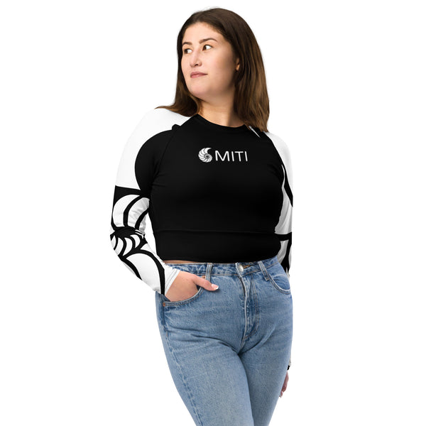 avant & jean - Crop Top Lycra Femme Manche Longue Recyclé SPF50 Nautile Blanc - Couleurs Lagon