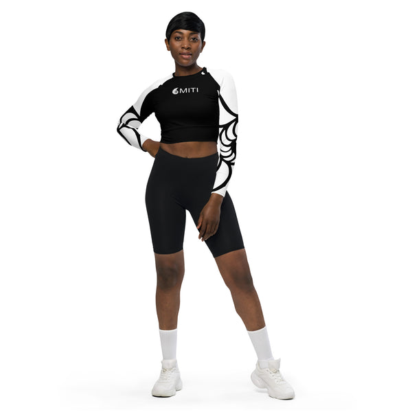 avant et shorty - Crop Top Lycra Femme Manche Longue Recyclé SPF50 Nautile Blanc - Couleurs Lagon