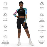 caracteristiques - Lycra MITI Crop Top Femme Caraco Recyclé UV50 Bleu Marine Meduse - Couleurs Lagon