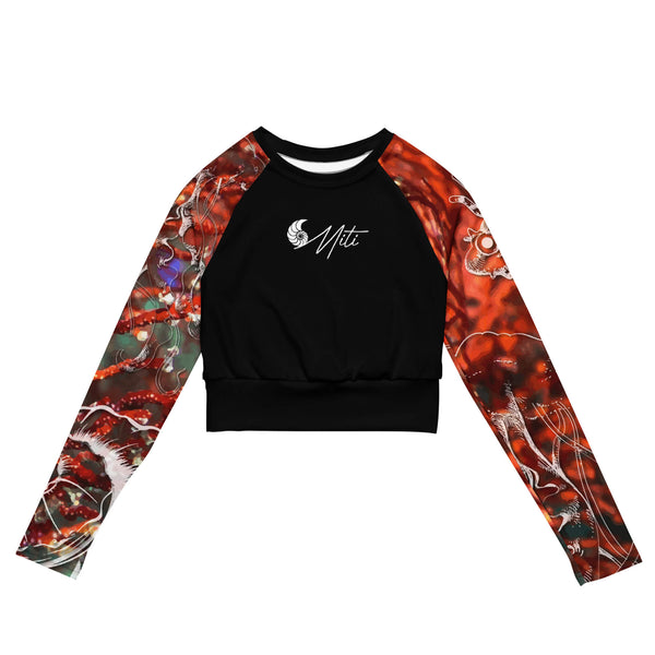 avant a plat - Lycra MITI Crop Top Femme Caraco Recyclé UV50 Gorgone Rouge - Couleurs Lagon