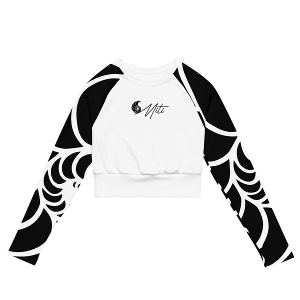 avant a plat - Lycra MITI Crop Top Femme Caraco Recyclé UV50 Nautile Noir Ed Spe - Couleurs Lagon