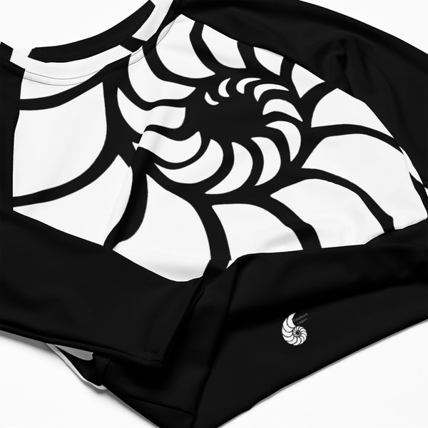gros plan avant - Crop Top Lycra Femme Manche Longue Recyclé SPF50 Nautile Blanc 2 - Couleurs Lagon