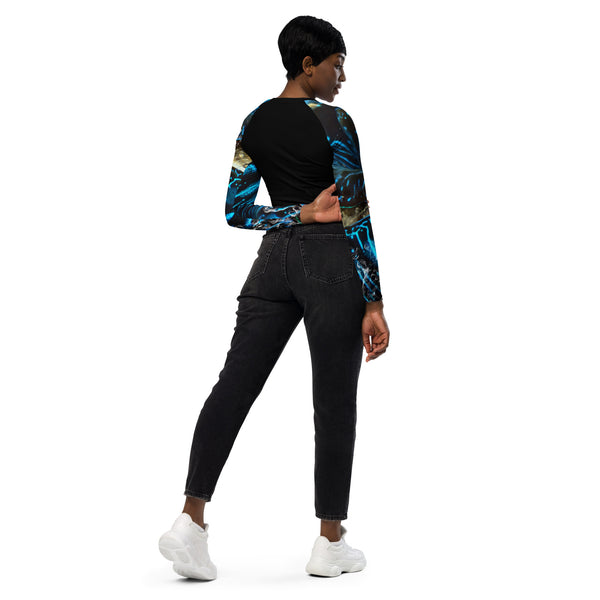 dos jeans noir - Crop Top Lycra Femme Manche Longue Recyclé SPF50 Béniter Bleu - Couleurs Lagon