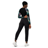 dos & jean noir - Crop Top Lycra Femme Manche Longue Recyclé SPF50 Noir Floral Libellule - Couleurs Lagon