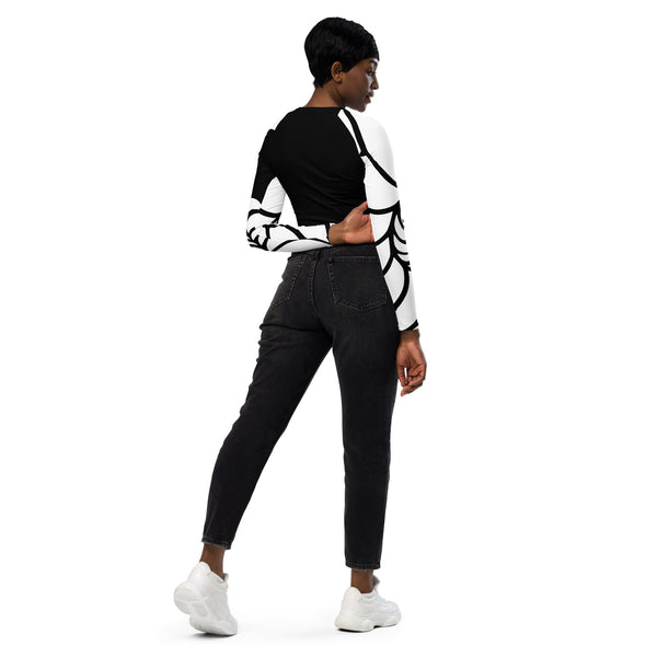 dos et jean noir - Crop Top Lycra Femme Manche Longue Recyclé SPF50 Nautile Blanc - Couleurs Lagon