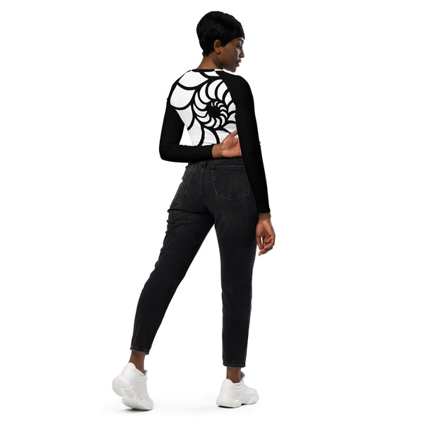 dos et jean noir - Crop Top Lycra Femme Manche Longue Recyclé SPF50 Nautile Blanc 2 - Couleurs Lagon